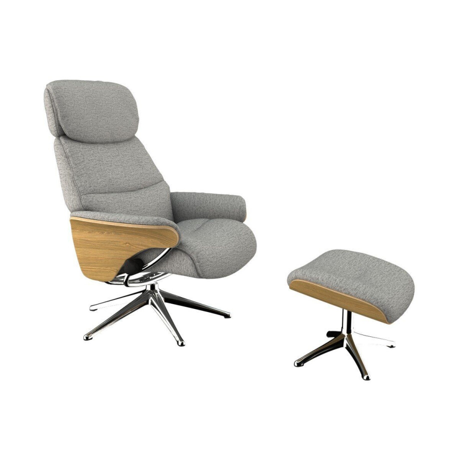 FLEXLUX Relaxfauteuil Aarhus, functionele stoel, gestoffeerde stoel, armleuning, TV-fauteuil, Relaxfunctie & hoofd- en rugverstelling, armleuning eiken, voet aluminium afbeelding 1