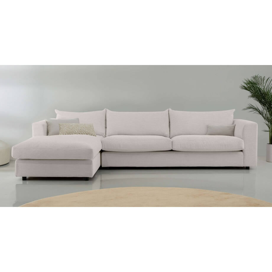 LeGer Home by Lena Gercke Hoekbank Avelina Breedte 297 cm, in cord- en chenille-stof, rugkussen met veren (2-delig) afbeelding 1
