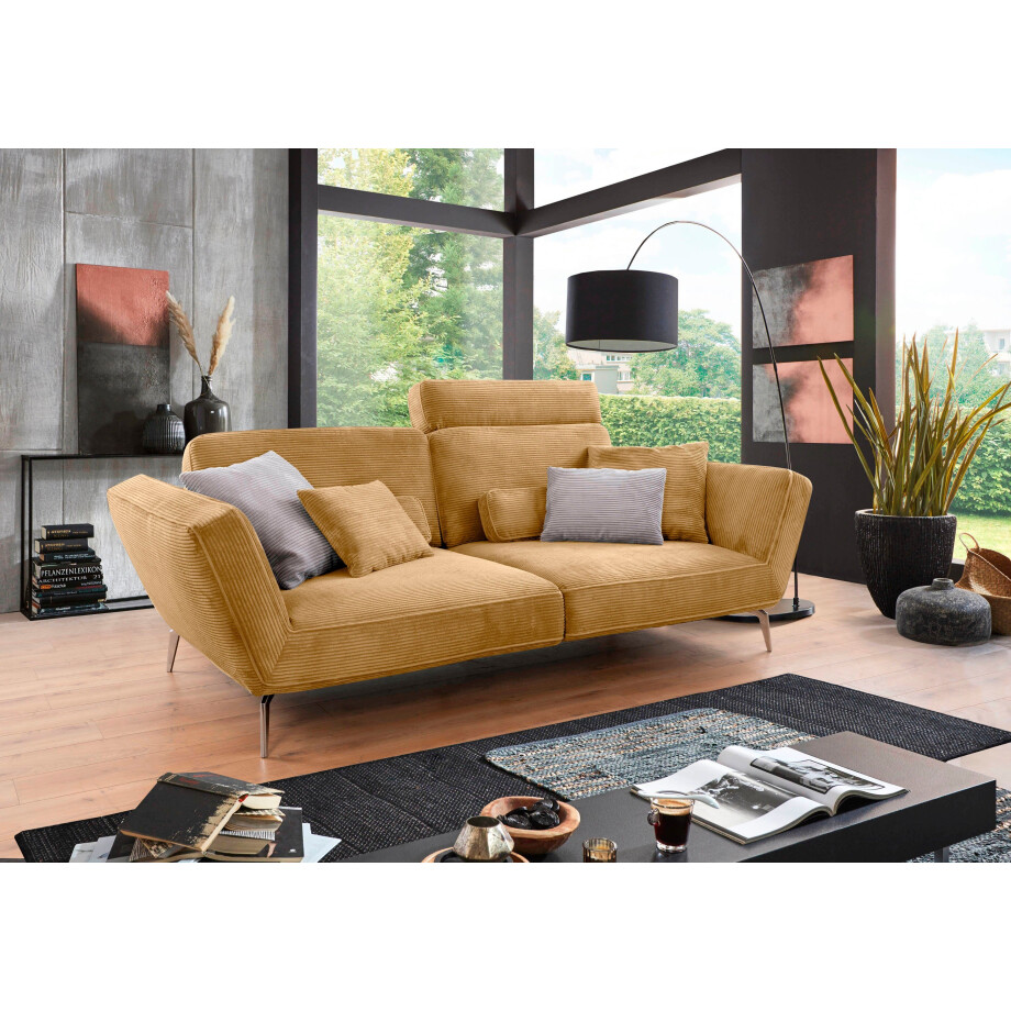 set one by Musterring Megabank SO 4500 Voeten chroomkleurig, optioneel met hoofdsteun, breedte 260cm, in cord afbeelding 1