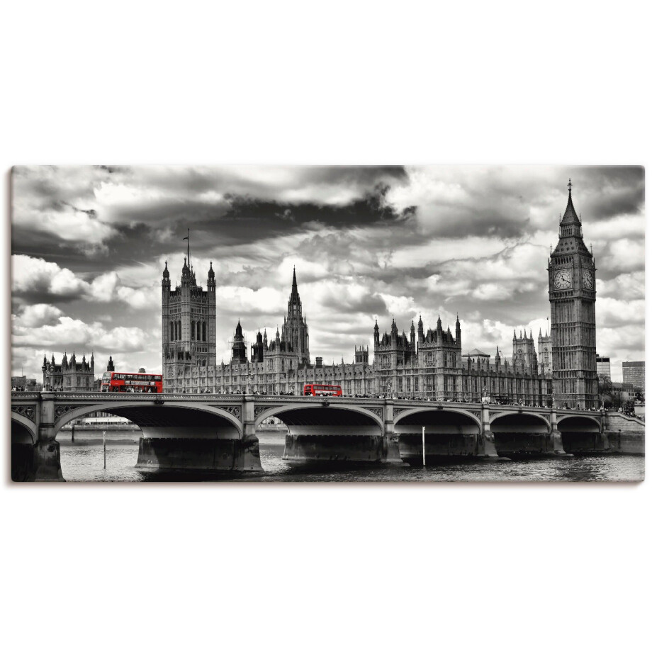 Artland Artprint Londen Westminster Bridge & Red Buses als artprint op linnen, poster, muursticker in verschillende maten afbeelding 1