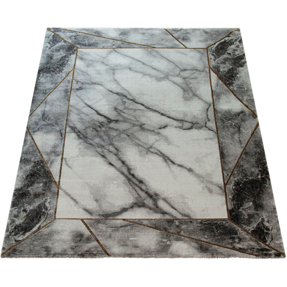 Paco Home Vloerkleed Kracht 525 Korte pool, marmer-design met randdessin, met goud-/zilverkleurige accenten afbeelding 