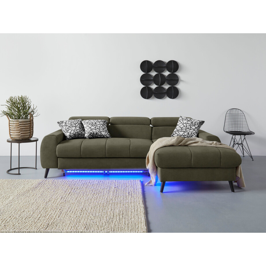 COTTA Hoekbank Mia L-Form mit 3 Zierkissen 3-delige kussenset, récamier, naar keuze met of zonder rgb-verlichting afbeelding 1