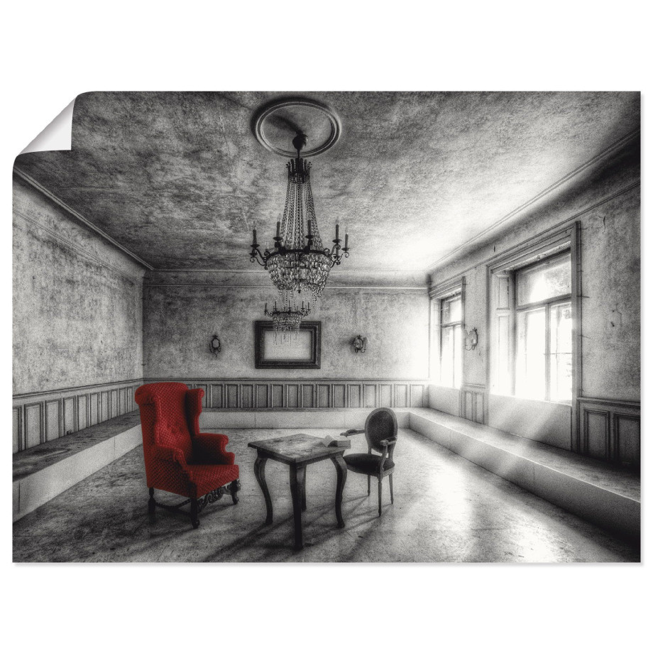 Artland Artprint Lost Place - rode fauteuil als artprint van aluminium, artprint voor buiten, artprint op linnen, poster, muursticker afbeelding 1