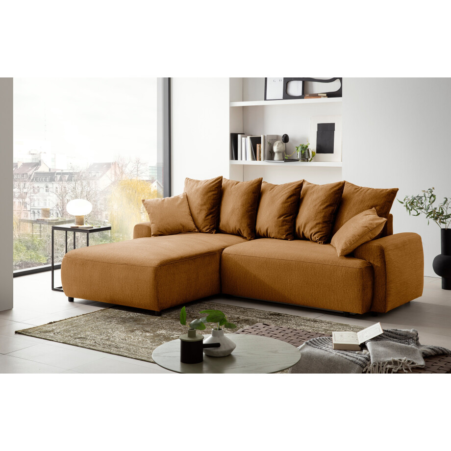 exxpo - sofa fashion Hoekbank Game, comfortabel met 5 rugkussens en 2 decoratieve kussens, L-vorm incl. bedfunctie en bedlade, comfortabel, geweldige afwerkingsdetails afbeelding 1