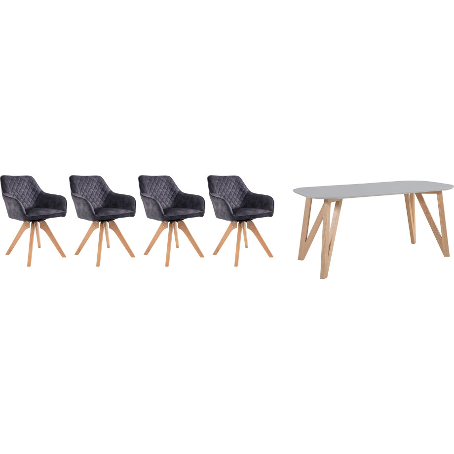 SalesFever Eethoek (5-delig), tafelbreedte 160 cm, stoelen 180° draaibaar, met fluweel afbeelding 1