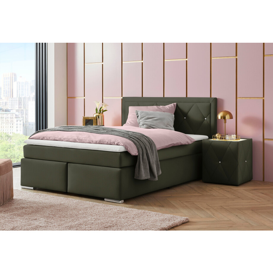 Leonique Boxspring Alfie, bestseller, optioneel met bedlade met strassteentjes in het hoofdbord, h2, h3 en h4 ter keuze afbeelding 1