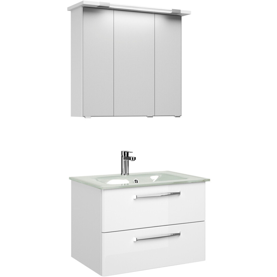 Saphir Badmeubelset Trentino 2-delig glas wasbak, spiegelkast met LED-profiel Badkamermeubel-set 77cm breed, incl. deurdemper, 3 deuren, 2 lades (3 stuks) afbeelding 
