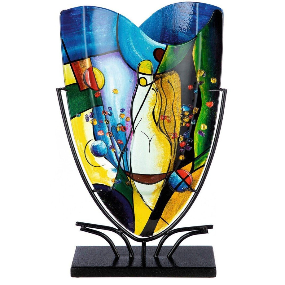 Casablanca by Gilde Tafelvaas Magic, decoratieve vaas van glas, met zwarte metalen voet (1 stuk) afbeelding 