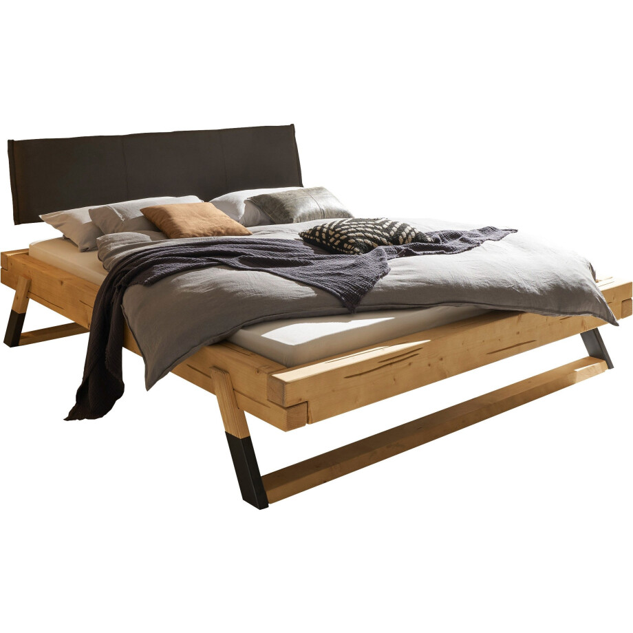 Schlafkontor Bedframe Lobia massief houten bed, gestoffeerde hoofdeinde 180x200 cm, tweepersoonsbed in natuurlijk vurenhout afbeelding 1