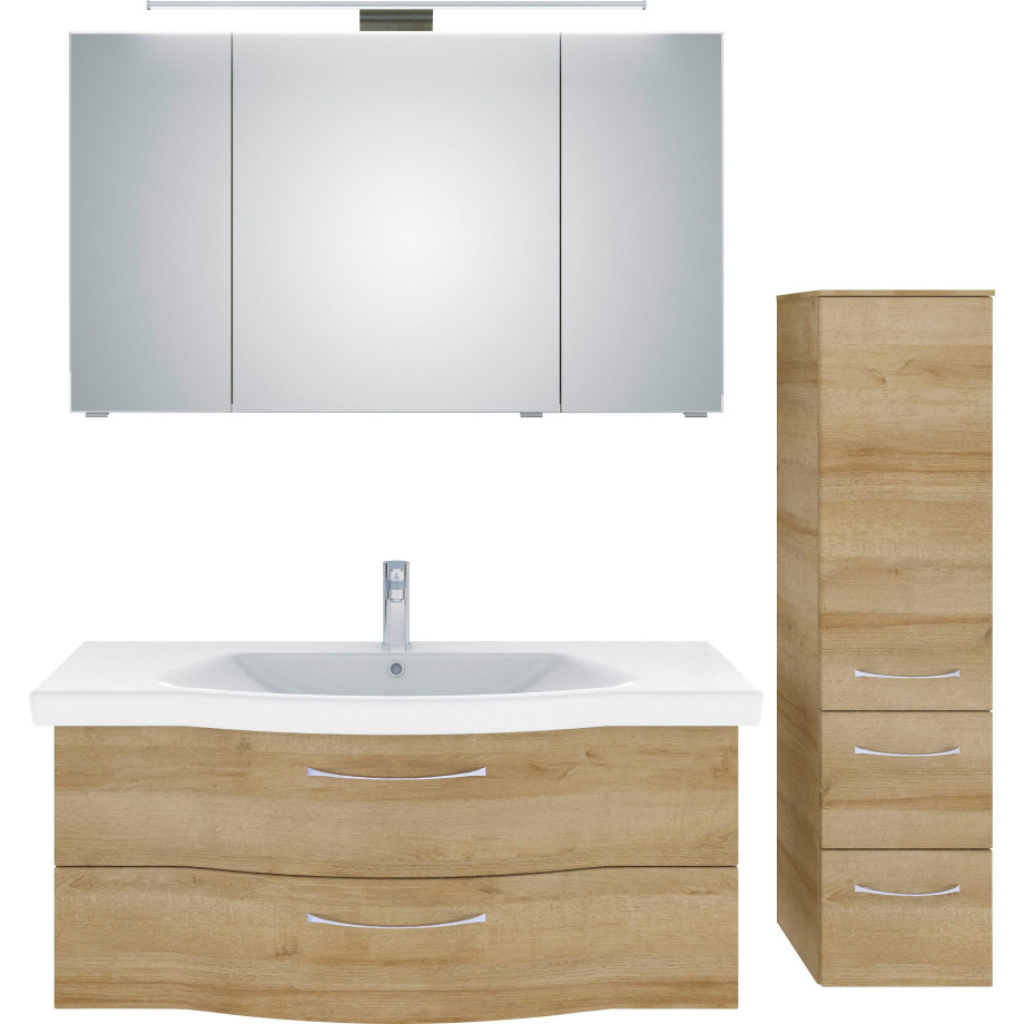 Saphir Badkamerserie 6005 sprint 3-delig, keramiek-wastafelonderkast met led-spiegelkast Halfhoge kast, inclusief deurdemper, 4 deuren, 4 laden, badkameraccessoire-set (4-delig) afbeelding 1