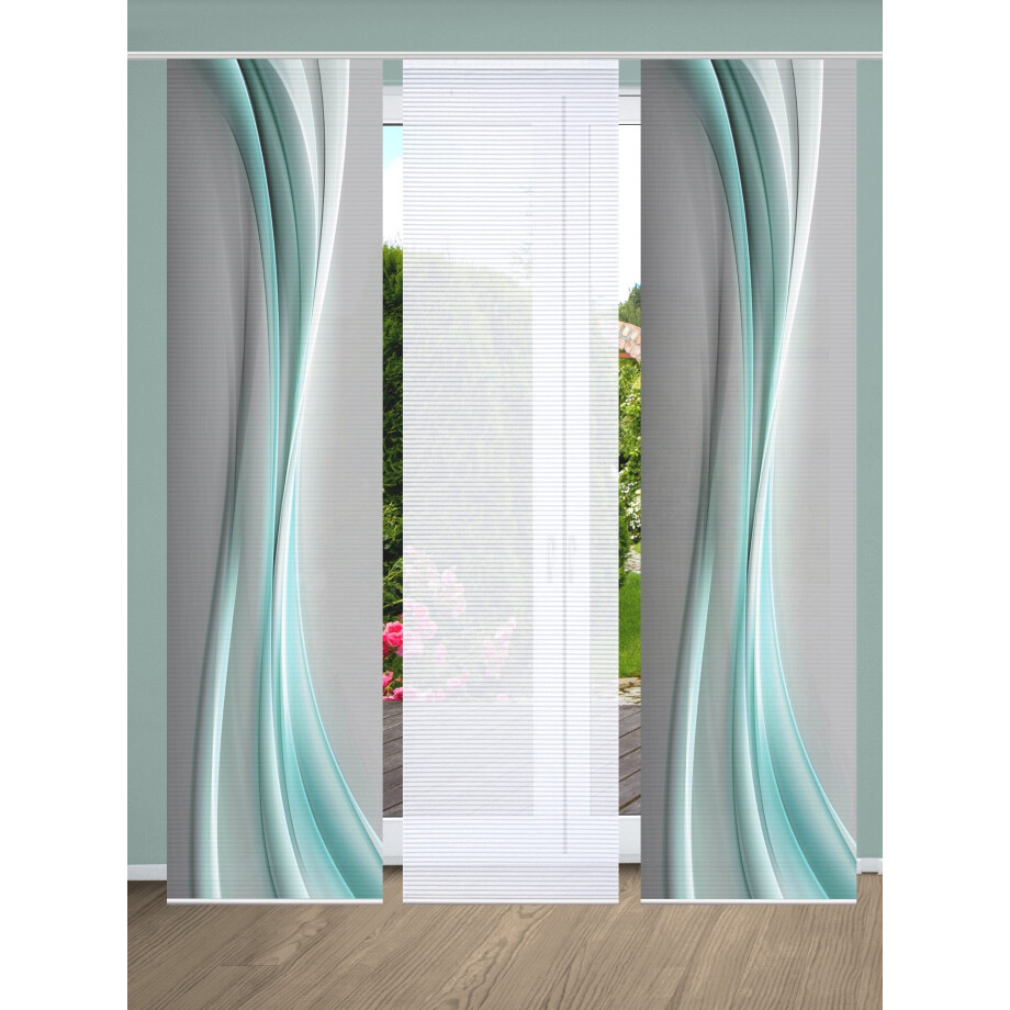 HOME in green Paneelgordijn ELANIA SET DIGITALE PRINT, BAMBOELOOK GERECYCLED (3 stuks) afbeelding 1