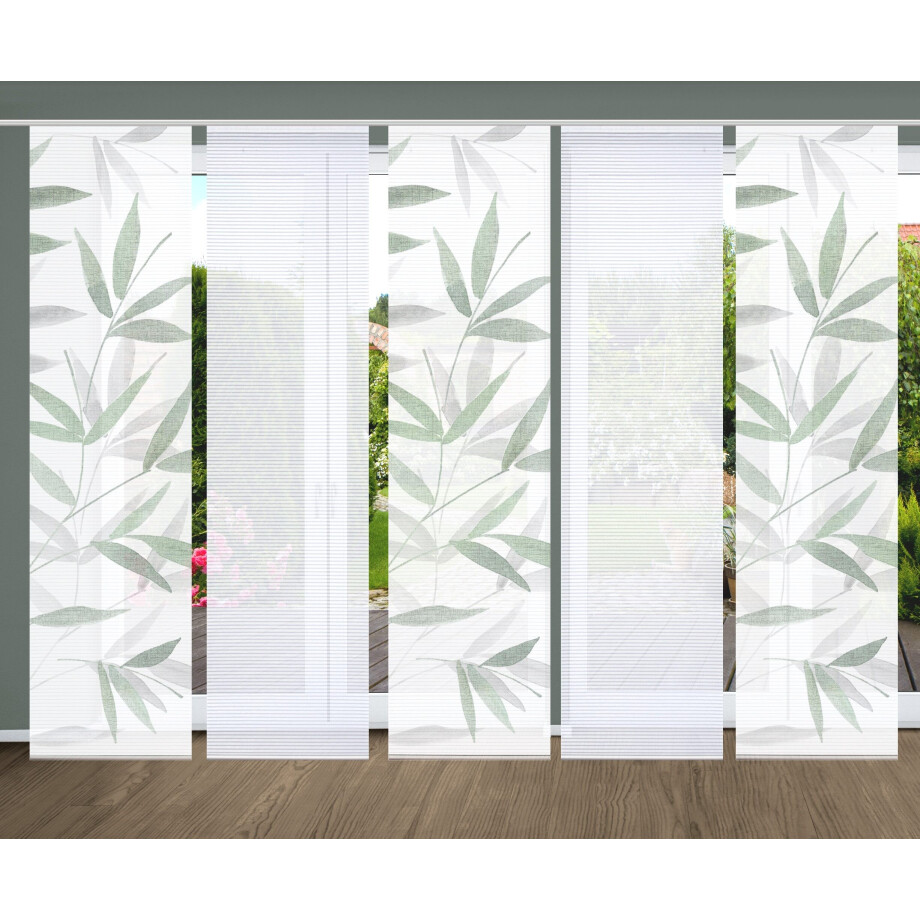 HOME in green Paneelgordijn RANDOW SET DIGITALE PRINT, BAMBOELOOK GERECYCLED (5 stuks) afbeelding 1
