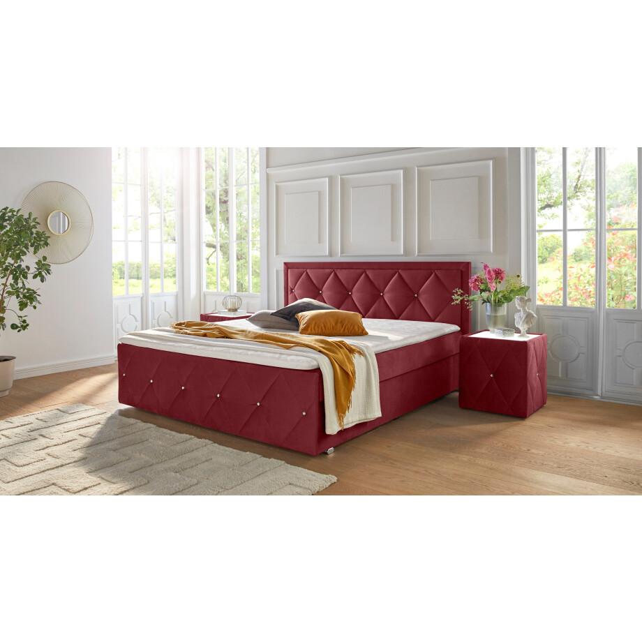 Leonique Boxspring Alfie, bestseller! Inclusief bedlade & topper Optioneel met knoopstiksels of strassstenen, H2, H3 en H4 verkrijgbaar afbeelding 1