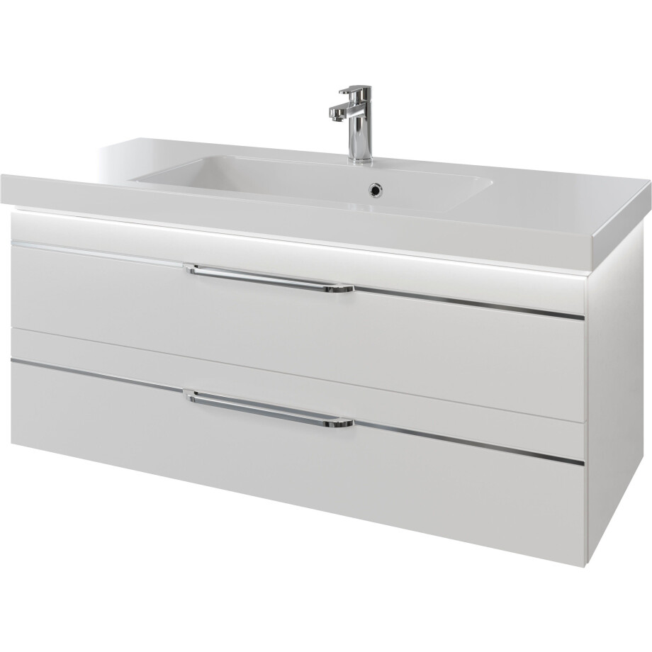 Saphir Wastafelonderkast Serie Balto mineraalmarmeren wastafel met onderkast, 123 cm breed Wastafelmeubel met 2 laden, badkamerkast in verschillende uitvoeringen (2-delig) afbeelding 1