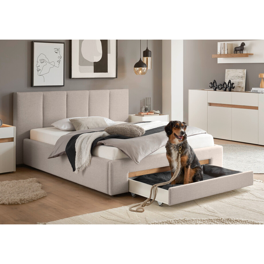 INOSIGN Gestoffeerd bed CiTY/GiRON, bedframe met bedlade, gestoffeerd opbergbed met hondenbed of opberglade, bekleding van corduroy of linnenlook afbeelding 1