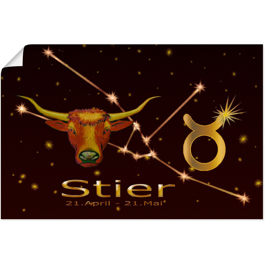 Artland Poster Sterrenbeeld - stier als artprint van aluminium, artprint op linnen, muursticker of poster in verschillende maten afbeelding 
