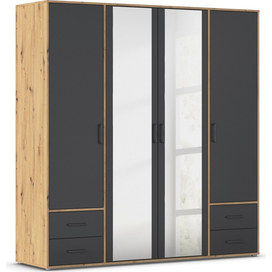 rauch Draaideurkast Voyager met moderne grepen in grijs-metallic, incl. laden en spiegel afbeelding 1