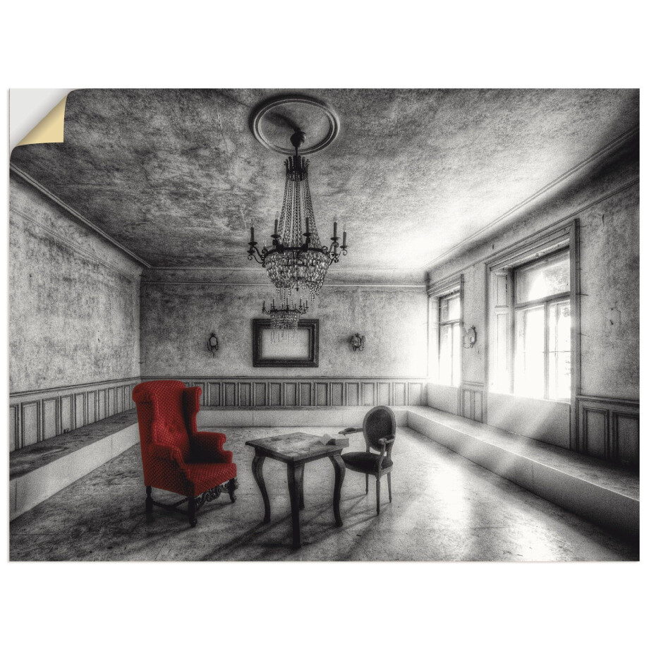 Artland Artprint Lost Place - rode fauteuil als artprint van aluminium, artprint voor buiten, artprint op linnen, poster, muursticker afbeelding 1