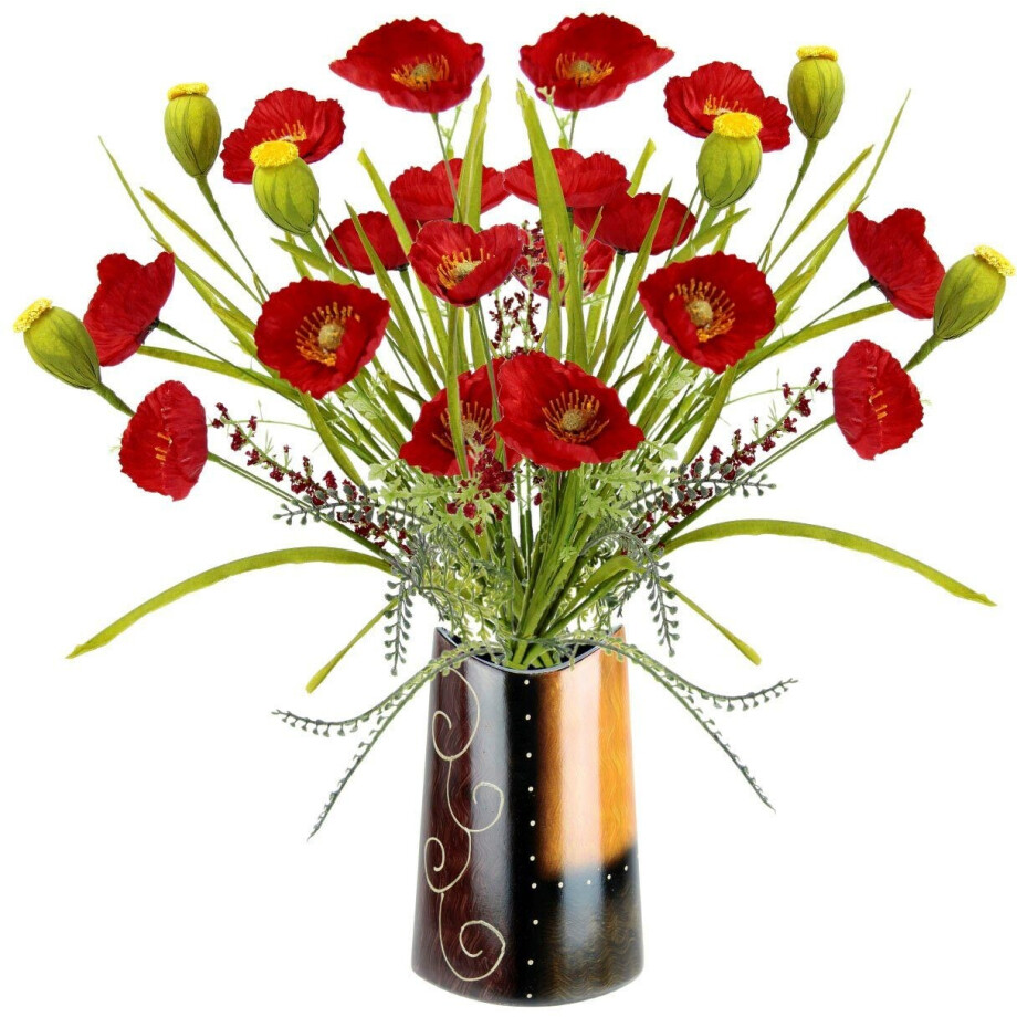 I.GE.A. Kunstbloem Klaprozenstruik in keramische vaas Bloemen klaproos klaproos klaproosstruik boeket boeket zijden bloemen (1 stuk) afbeelding 1