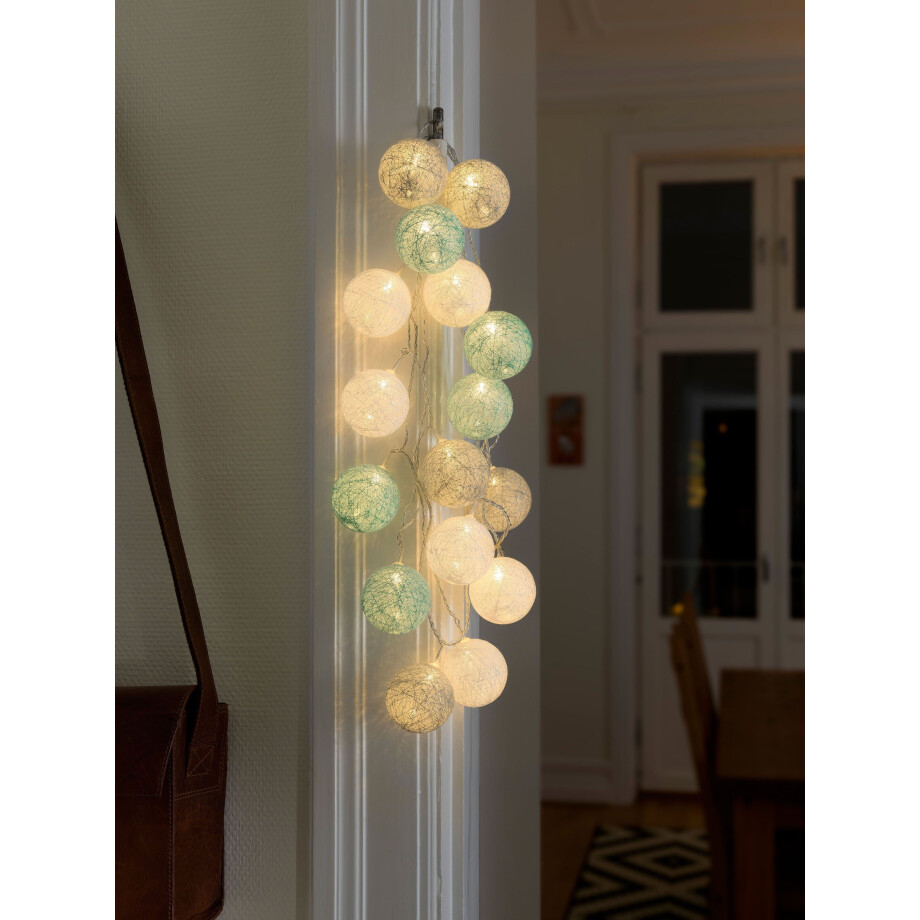 KONSTSMIDE Led-lichtsnoer Kerst versiering Led deco-lampjes, lichtblauwe/grijze/witte katoenen bolletjes, groot, 16 dioden (1 stuk) afbeelding 1