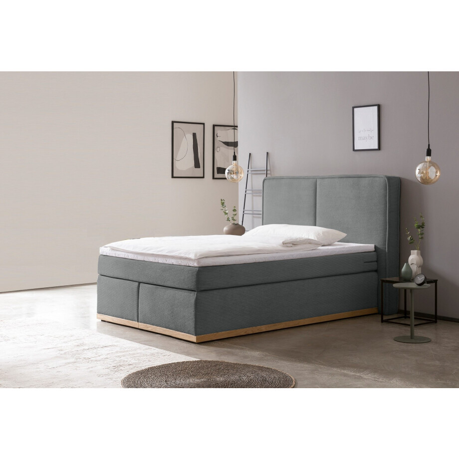 Home affaire Boxspring SHERWOOD hotelbed, bekleed bed Hoogwaardig cord ,zachte velours-structuur, met topmatras, eiken afbeelding 1