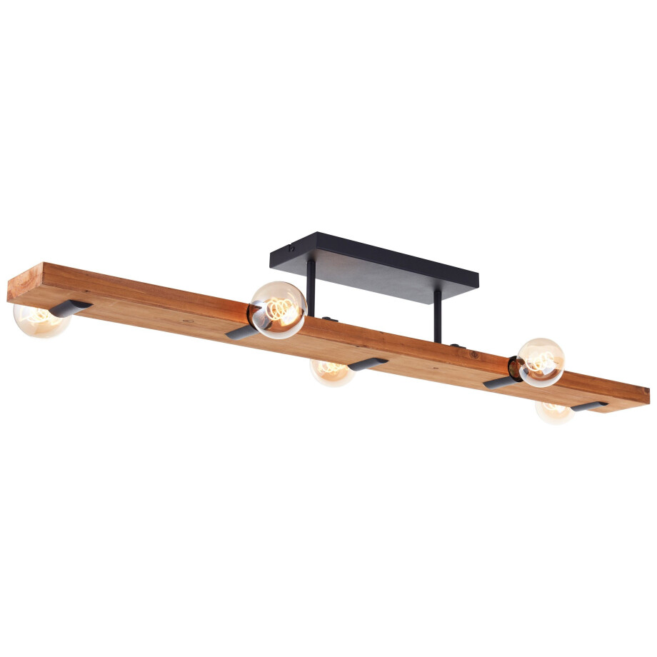 Brilliant Leuchten Plafondlamp Mertes Plafondlamp, E27, 115 x 12,5 cm, hout/metaal, bruin/zwart (1 stuk) afbeelding 1