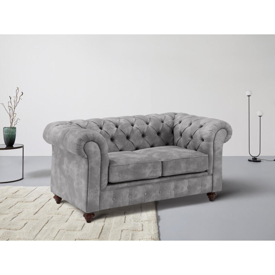 Home affaire Chesterfield-bank Chesterfield 2-zits B/D/H: 150/89/74 cm met hoogwaardige knoopdetails, ook in leer afbeelding 1