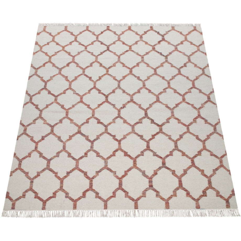 Paco Home Wollen kleed Kenitra 503 Handgeweven vloerkleed, platweefsel, zuivere wol, met de hand geweven, met franje afbeelding 1