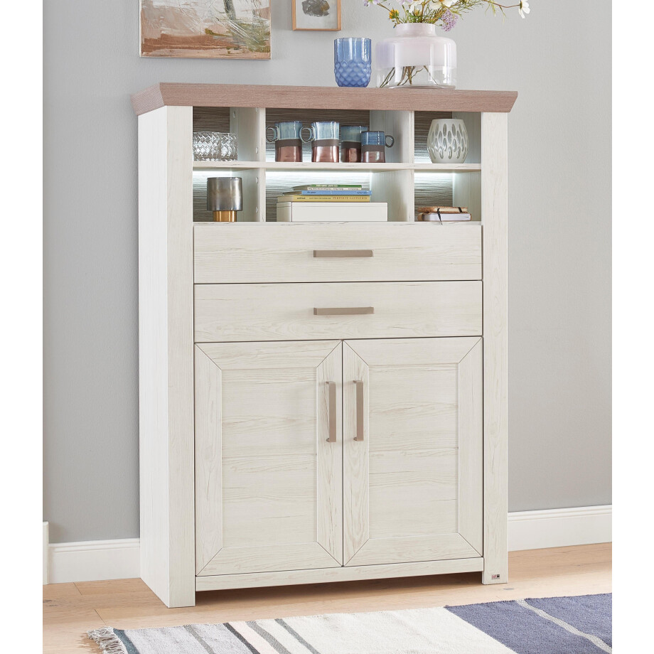 set one by Musterring Highboard York Type 16, met houten deuren en lade, verlichting optioneel, B 105 cm afbeelding 1