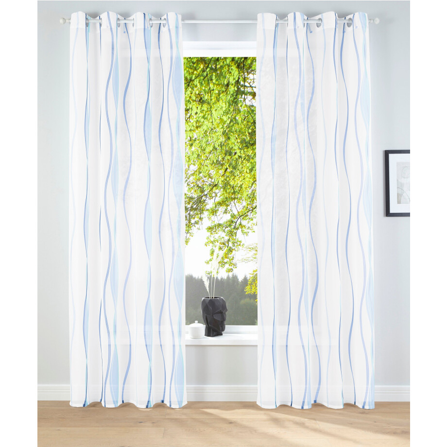 my home Gordijn Dimona set van 2, transparant, voile, polyester, golven (2 stuks) afbeelding 1