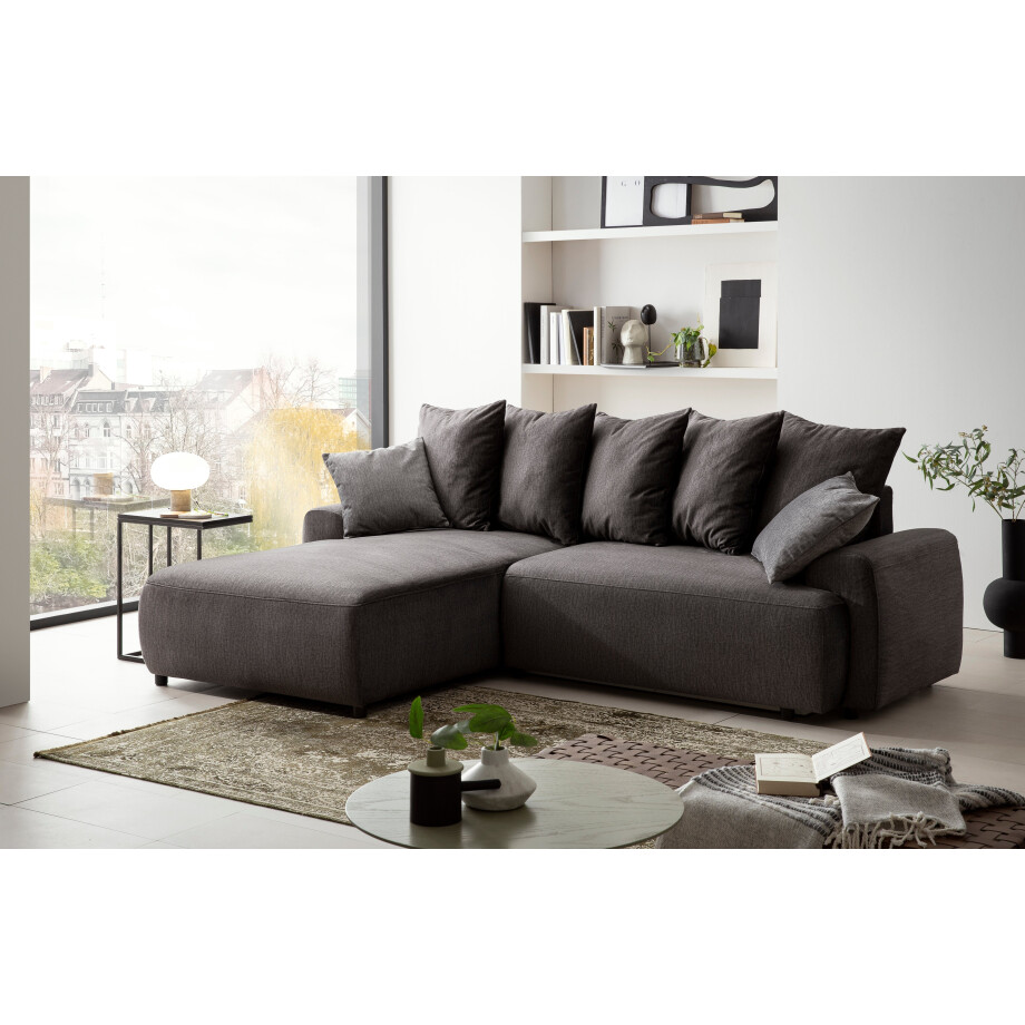 exxpo - sofa fashion Hoekbank Game, comfortabel met 5 rugkussens en 2 decoratieve kussens, L-vorm incl. bedfunctie en bedlade, comfortabel, geweldige afwerkingsdetails afbeelding 1