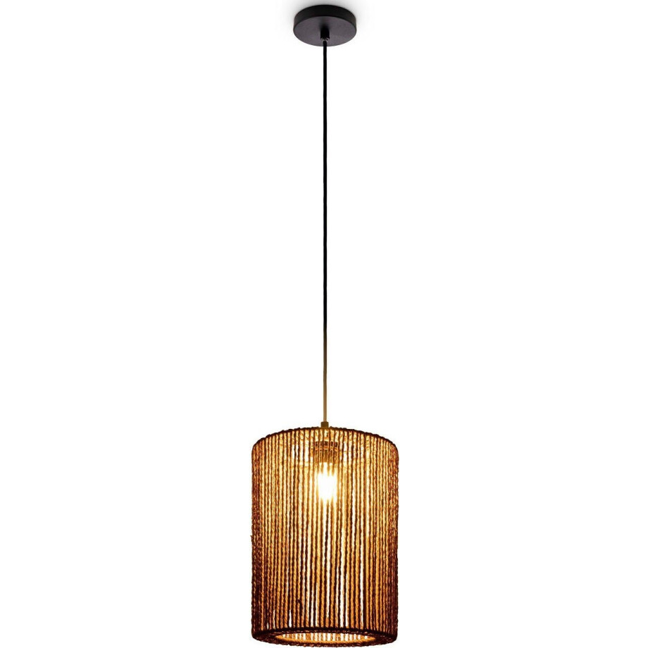 Paco Home Hanglamp Hugo Ricarda Woonkamer eetkamer rattan look Boho lampenkap papier rond afbeelding 1