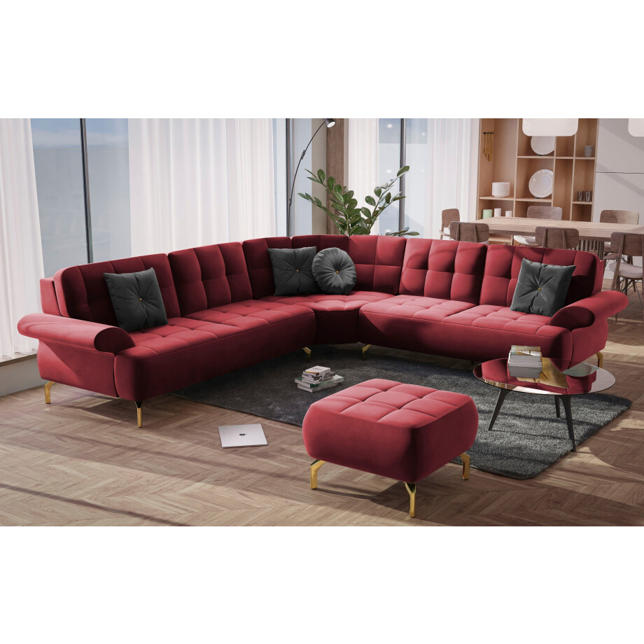 sit&more Hoekbank Orient 1 L-vorm inclusief 4 sierkussens met strassteentjes, goudkleurige metalen poten afbeelding 1