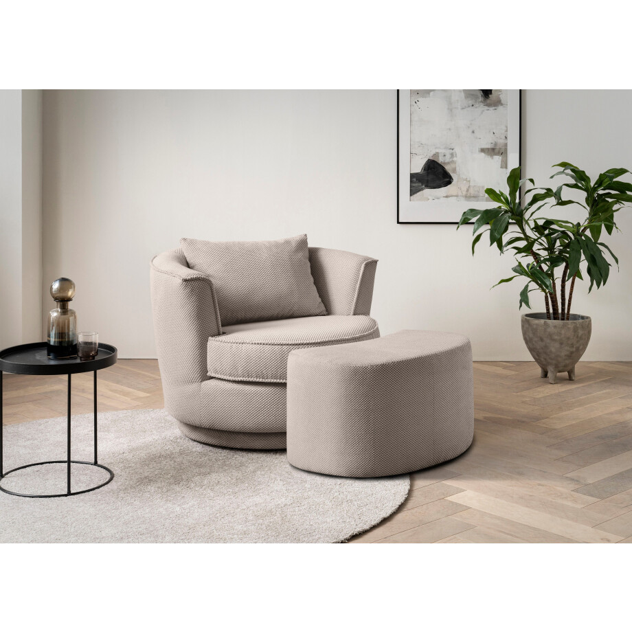 Leonique Draaibare fauteuil MAISIE, Love Seat, leesstoel, stoelset, met poef in mega cord en geweven fluweel, draaibaar 360 graden met poef (2 stuks) afbeelding 1