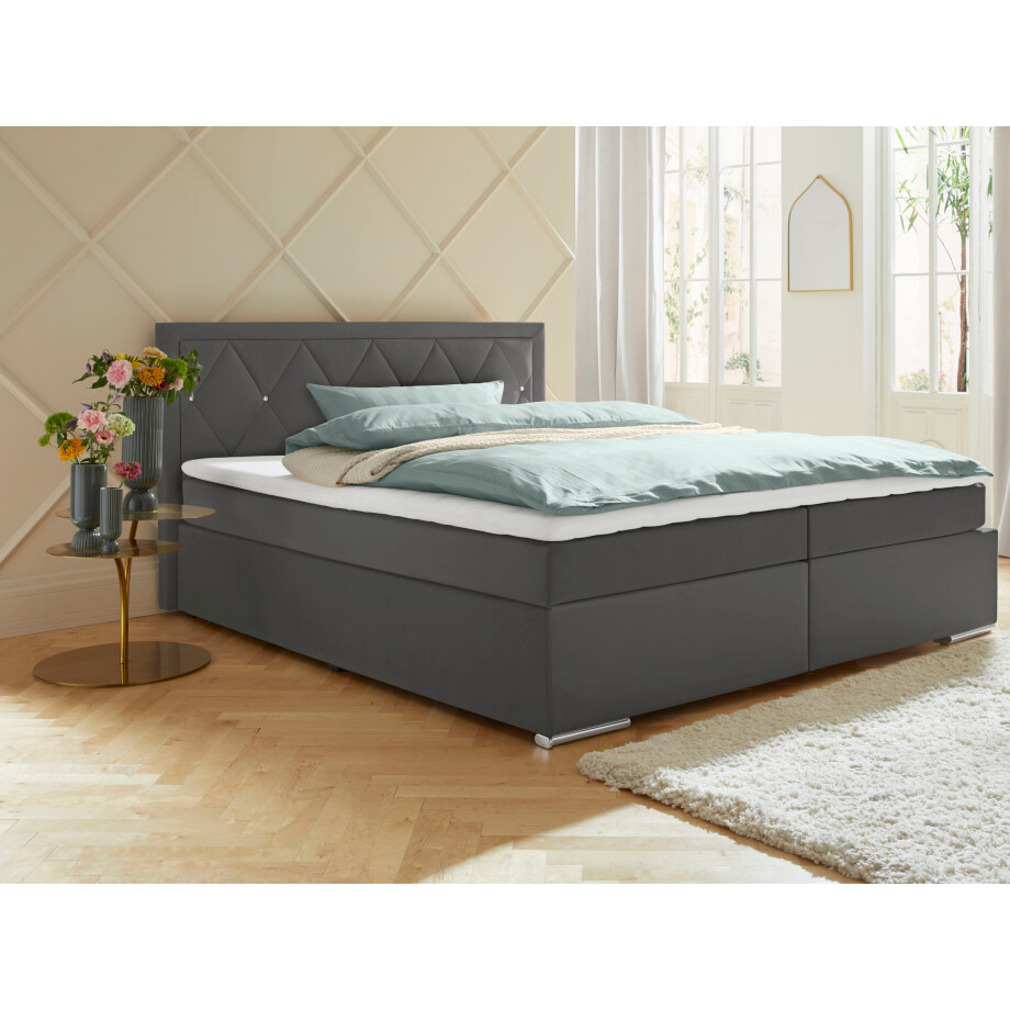 Leonique Boxspring Alfie, bestseller, optioneel met bedlade met strassteentjes in het hoofdbord, h2, h3 en h4 ter keuze afbeelding 1