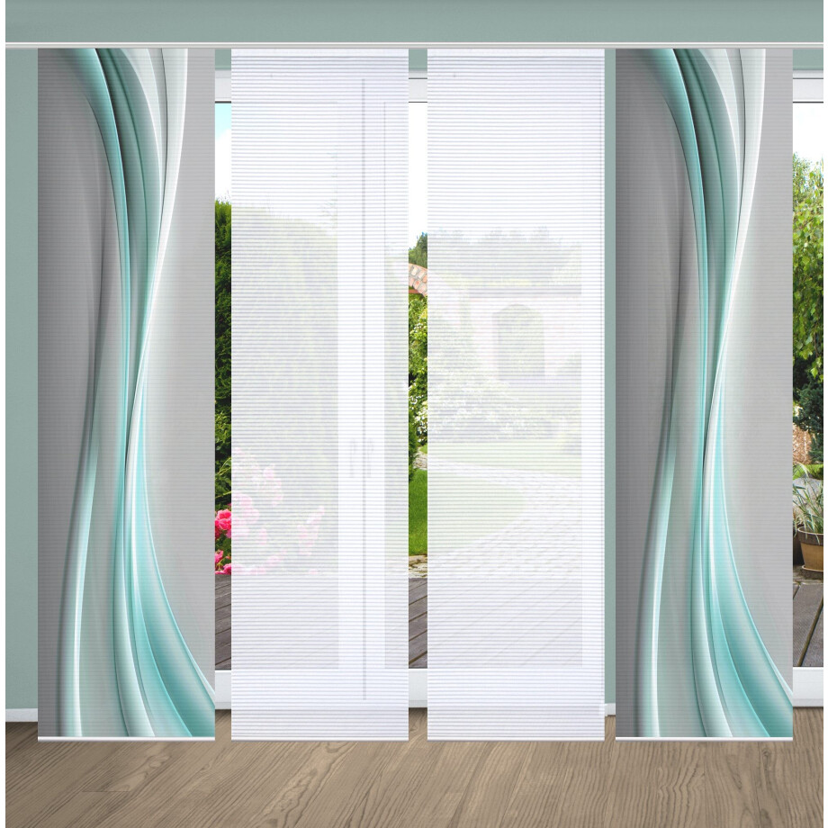 HOME in green Paneelgordijn ELANIA SET DIGITALE PRINT, BAMBOELOOK GERECYCLED (4 stuks) afbeelding 1