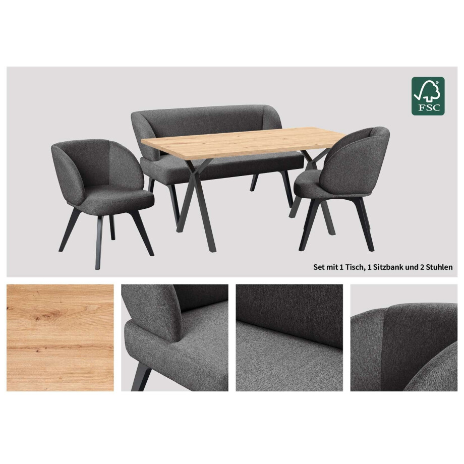 Home affaire Eethoek Aretha eettafelbank, zitgroep, keukenbank, gestoffeerde bank Eetkamer zitgroep, tafel, stoelen en bank gestoffeerd, Nosag-vering (4-delig) afbeelding 1