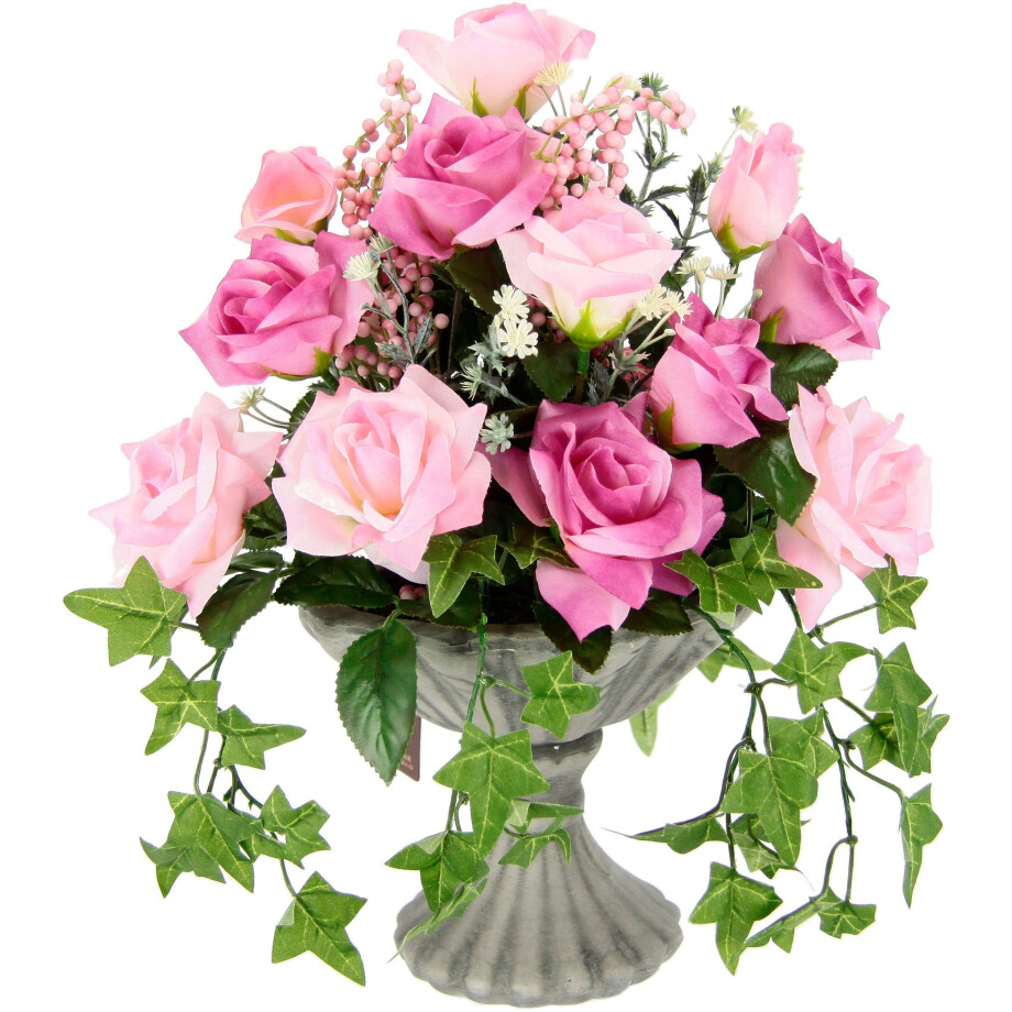 I.GE.A. Kunstbloem Rosen In de beker van keramiek grafdecoratie kunstbloemen roos afbeelding 1