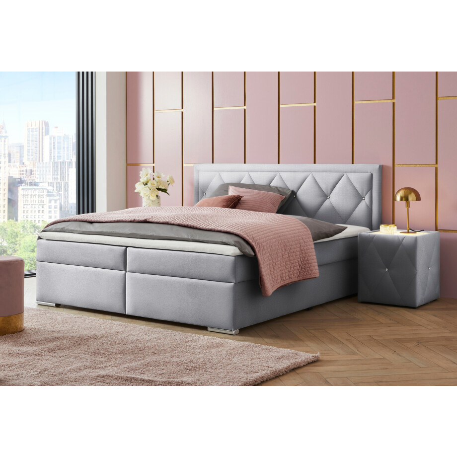 Leonique Boxspring Alfie, bestseller, optioneel met bedlade met strassteentjes in het hoofdbord, h2, h3 en h4 ter keuze afbeelding 1