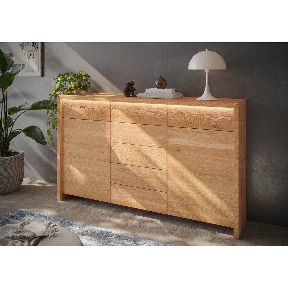 Home affaire Kast met laden en deuren Léopoldine Commode van kernbeuken, breedte 188 cm, incl. LED-verlichting afbeelding 1