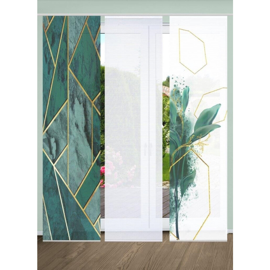 HOME in green Paneelgordijn Signum SET DIGITALE PRINT, BAMBOELOOK GERECYCLED (3 stuks) afbeelding 1