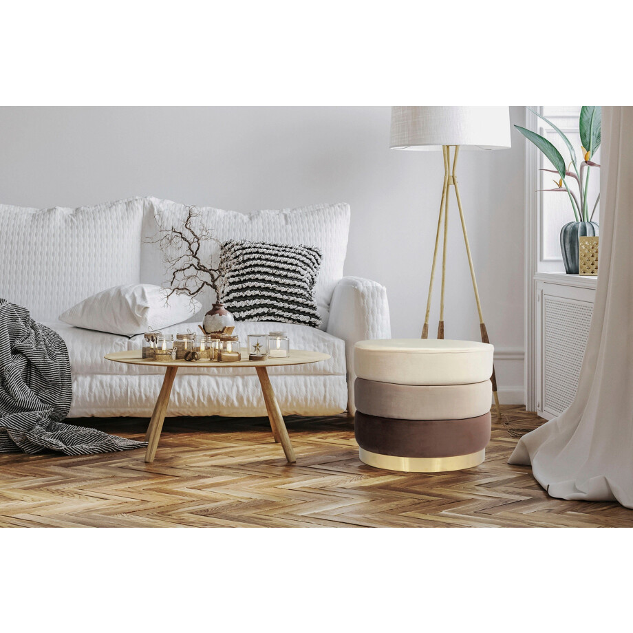 Kayoom Zithocker Kruk Elyse, elegante uitstraling door gouden sokkel fluweelzacht, van hoge kwaliteit, perfect op elkaar afgestemde kleuren (1 stuk) afbeelding 1
