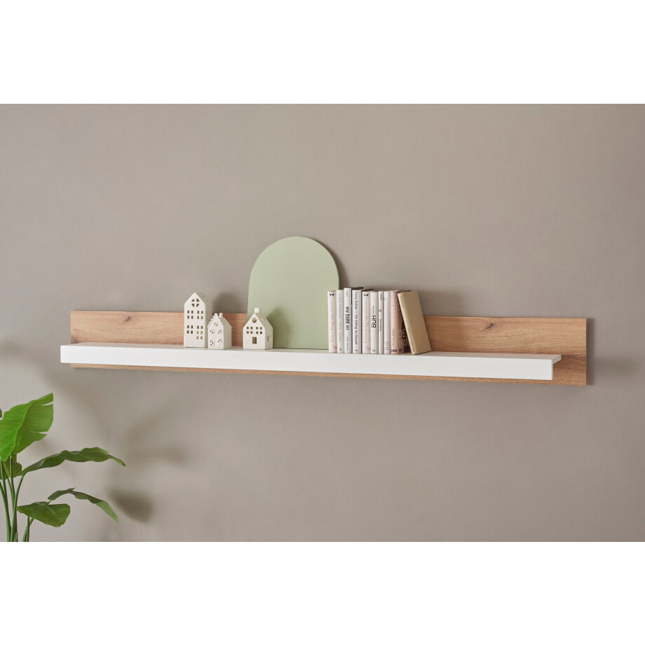 INOSIGN Wandrek Brixen, moderne wandplank, hangplank met opbergruimte veelzijdig inzetbaar wandrek, wit met eiken evoke decor afbeelding 1