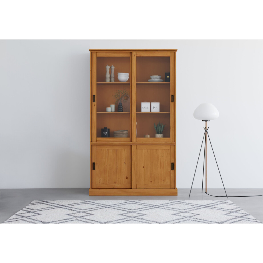 Home affaire Vitrinekast Schröder met 2+2 schuifdeuren, van massief grenenhout, breedte 114 cm afbeelding 1