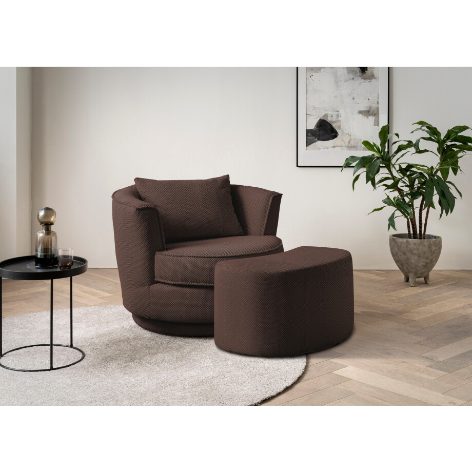 Leonique Draaibare fauteuil MAISIE, Love Seat, leesstoel, stoelset, met poef in mega cord en geweven fluweel, draaibaar 360 graden met poef (2 stuks) afbeelding 1
