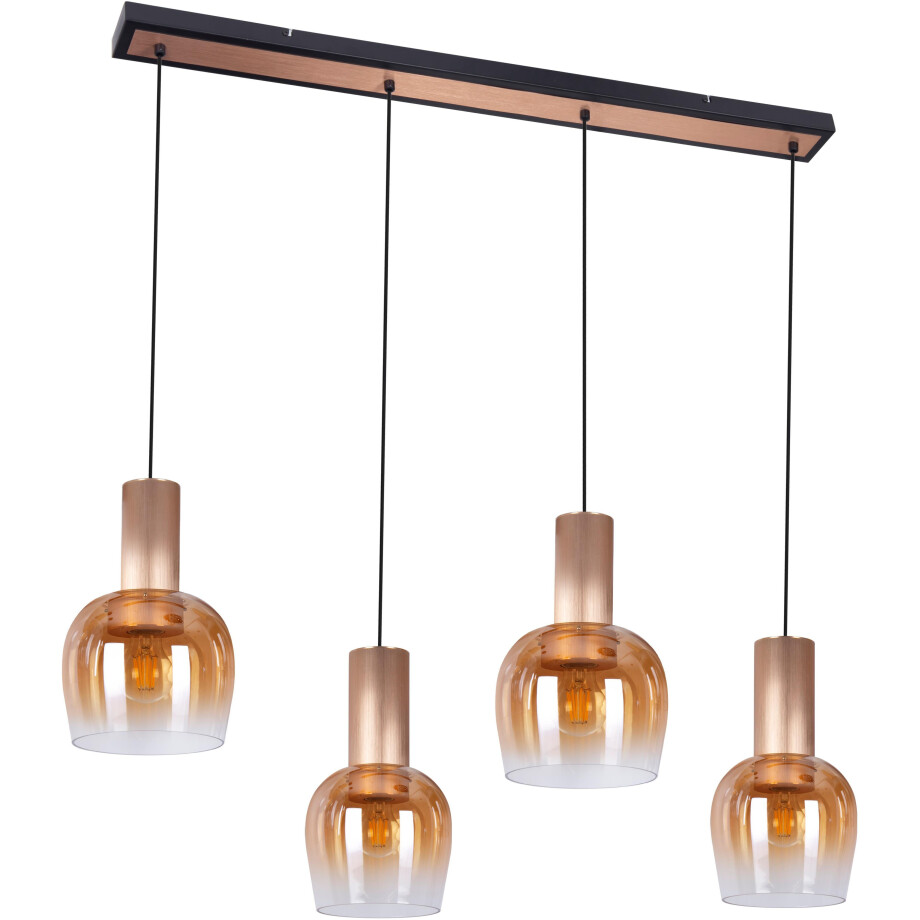 näve Hanglamp Funda 5-lamps, iriserende glazen, frame messingkleurig, warmwit licht afbeelding 1