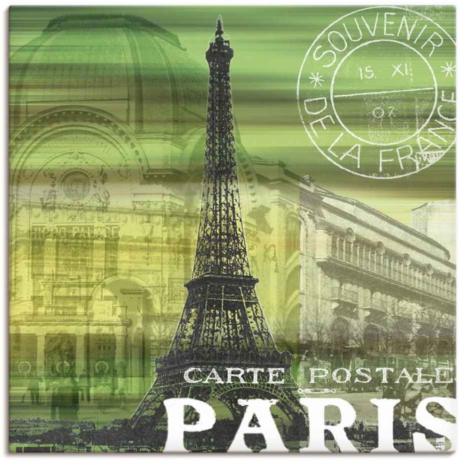 Artland Artprint op linnen Paris Collage - groen gespannen op een spieraam afbeelding 1