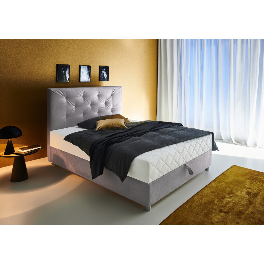 ATLANTIC home collection Boxspring CELIA in hoogwaardige fluweellook met pocketveringsmatras, bedkist en strassteentjes afbeelding 1