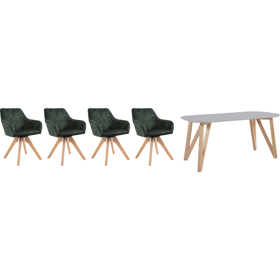 SalesFever Eethoek (5-delig), tafelbreedte 180 cm, stoelen 180° draaibaar, met fluweel afbeelding 1