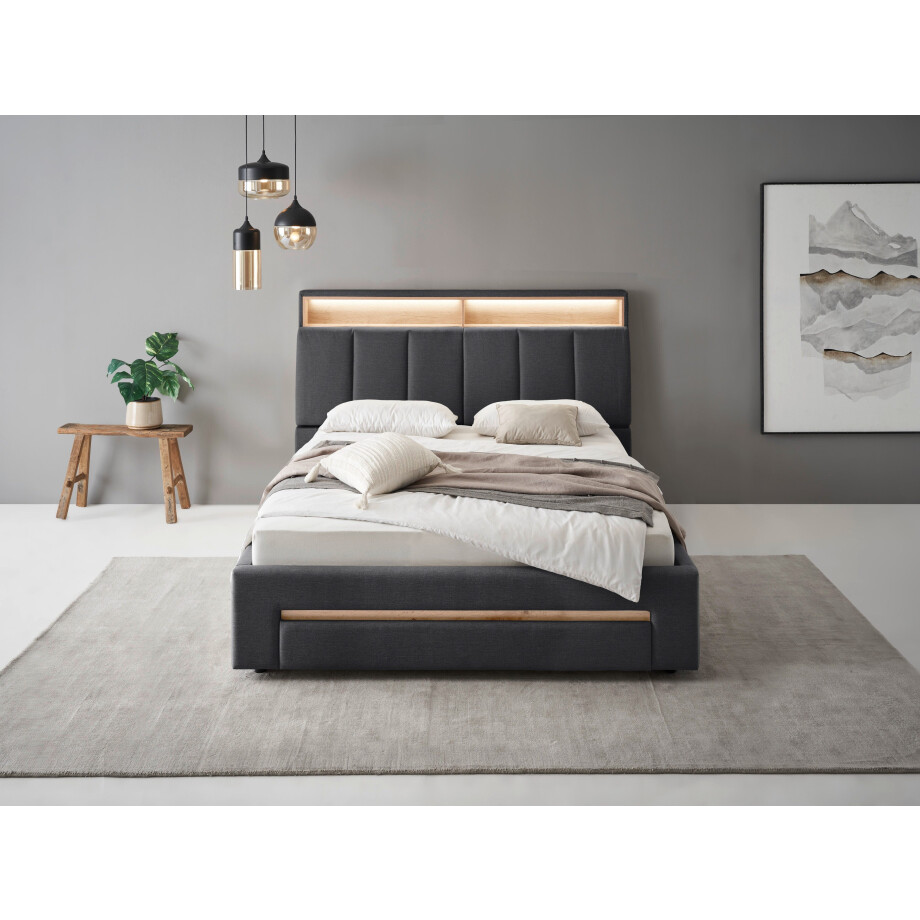 INOSIGN Gestoffeerd bed CiTY/GiRON,, gepolsterd opbergbed, met LED-verlichting Bedkisten met hondenbed of als opbergruimte, opklapbare hoofdeinden afbeelding 1